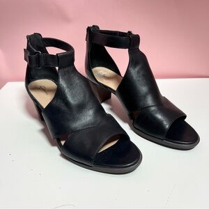 Clarks black block heel platforms